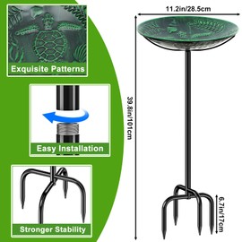 VeyFolzin.st Metal Bird Bath for Outside Bird Feeder Bowl, Detachable Birdbath & Birdfeeder with Base Stake, Vintage Bird Baths for Outdoors Garden Yard Lawn Decor (Vintage Green)