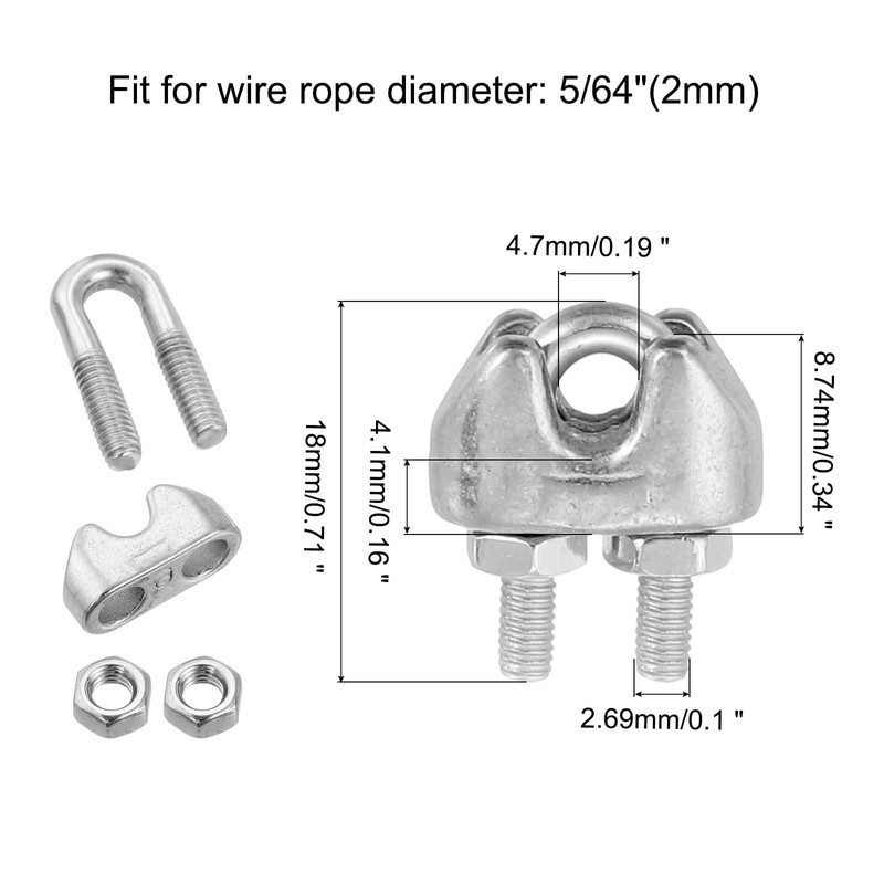 TOP-VIGOR M2 Wire Rope Accessory Set for 2mm Dia Wire