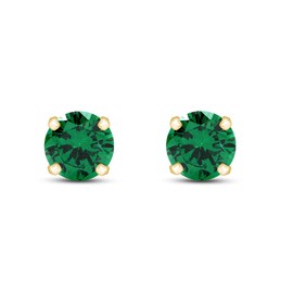 6mm Round Cut Simulated Emerald Stud Earrings in 14k Yellow Gold Over Sterling Silver