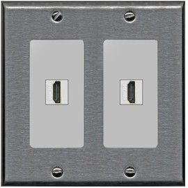 RiteAV - 2 Port HDMI - Dual Gang Decorative Wall Plate - Stainless Steel/Gray