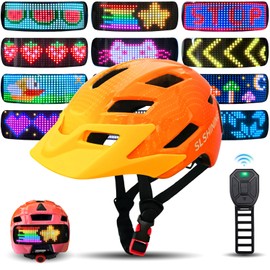 Smart Kids Bike Helmet with LED Display & Remote Control, 63 Patterns, Size Adjustable, Detachable Visor, 11 Air Vents, for Skateboard, Scooter, Birthday Gift for Girls, Boys Age 5-14