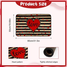 NQEUEPN Valentines Day Doormat & Anti-Skid Backing, 31.5x19.69 Valentine Day Door Mat Stripe Heart Welcome Mat Rubber Heart Entrance Mat/Rug Decorative Floor Mat Low-Profile for Indoor Outdoor Home