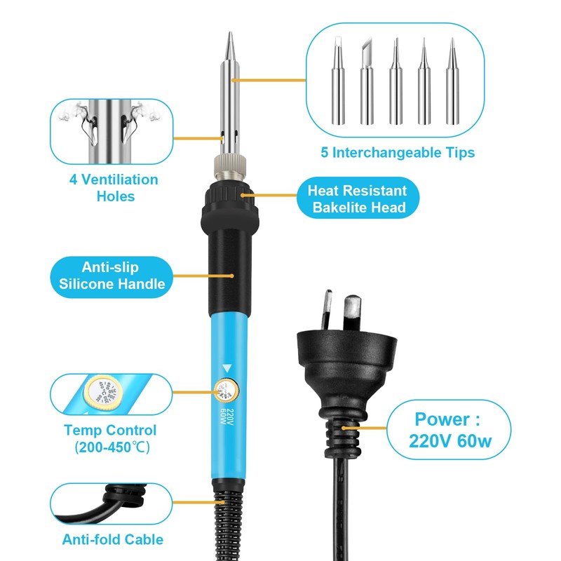 60W Soldering Iron Kit, Adjustable Temperature Welding Tool with LCD