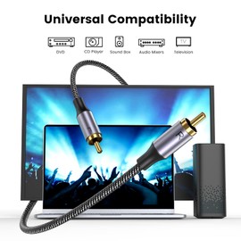 MOSWAG RCA Stereo Cable, 2RCA Male to 2RCA Male Stereo Auxiliary Audio Cable Subwoofer Cable 16.4FT/5M, 24K Gold Plated Nylon Braided for Home Theater, Audio, HDTV, Car Stereo, Speakers