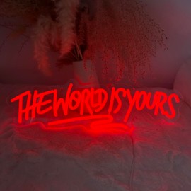 AYDCNQ The World Is Yours Led Neon Signs Lights Wall Decor Sign for Teen Men Lady Gift and Gaming Zone Party Classroom Wall Decor,size L17.7xH5.5inch (red)