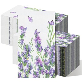 Geyoga 200 Pcs Lavender Guest Napkins 2 Ply Purple Lavender Flowers Disposable Hand Towels Decorative Bathroom Paper Napkins for Buffet Kitchen Birthday Bridal Baby Shower Wedding (Lavender)
