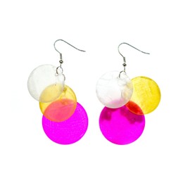 Miniblings Mother of Pearl Earrings Shell Mother of Pearl Discs Hippie Boho Yellow Pink White - Handmade Fashion Jewellery I Earrings Silver Plated, Pearl