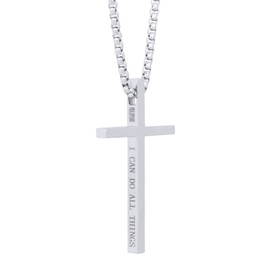 LeapoFaith Cross Pendant for Car Rearview Mirror Charm Accessories Ornament Truck Jesus Crucifix Cross Necklace Stainless Steel Lord's Prayer Necklace Bible Verse Jewelry for Men (Silver)