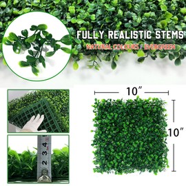 12Pcs Artificial Boxwood Decoration Backdrop Greenery Covering Hedge Wall Panels UV-Anti Grass Wall Decor Privacy Hedge Screen Fence Decor,10"X10" (10"X10" 12P)