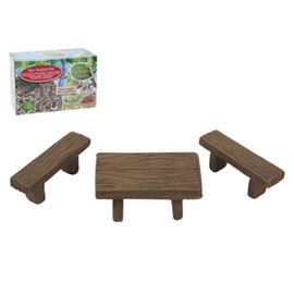 Enchanting Brown Secret Fairy Garden Bench & Table Set - 12 cm x 7 cm x 10cm (Set of 3) - Unique & Durable Quality - Perfect for Indoor & Outdoor Decor