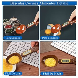 Cuchara Medidora Electrónica de Cocina 500/0,1 g de Precisión para Alimentos Balanza Digital de Peso Gramo, Cuchara de Medición con Pantalla LCD, Unidad de Soporte g/oz (con 2 Pilas AAA), (Marrón)