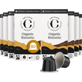 Cru Kafe Organic Ristretto Arabica & Robusta Espresso Single-Serve Coffee Pods (80 Pods) Compatible with Nespresso Original Line