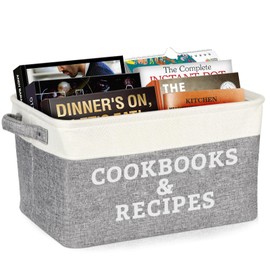 Lukeline Cookbook and Recipe Storage Basket for Organizing, 15.5 x 11.6 x 9.4 Large Storage Basket for Book, Recipe Books, Cookbooks Organizer Bin, Decorative Baskets for Kitchen Counter and Pantry