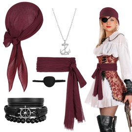 Jeinbuil Pirate Costume Set of 5 Pirate Costume Accessories Women Men Pirate Hat Eye Patch