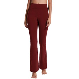 ChinFun Flared Leggings for Women Flare Pants Cotton Like Yoga Dress Pants with Pockets Boot Cut Office Sraight Leg for The Office Work Pants Brick Red Size M