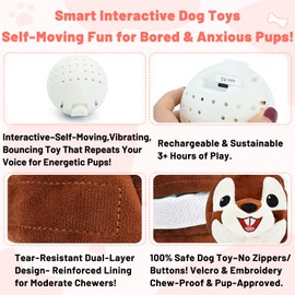 VYsTN Interactive Dog Toys - Auto Bounce, Move & Vibrate with Sound, Talking Squirrel Puppy Toy for Small Medium Large Dogs, Rechargeable Durable Toy for Anxiety Relief, Boredom & Indoor Play