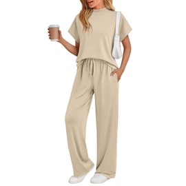 AUTOMET Womens 2 Two Piece Lounge Set 2025 Summer Outfits Clothes Vacation Beach Spring Fashion Short Sleeve Pants Matching Loungewear Travel Airport Resort Wear Sweatsuit Sweat Suit