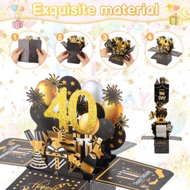 40th Birthday Card, 40th Birthday Pop-Up Greeting Card for Women 3D Pop Up Greeting Card with Note and Envelope 40th Birthday Gifts for Wife Daughter Husband Women