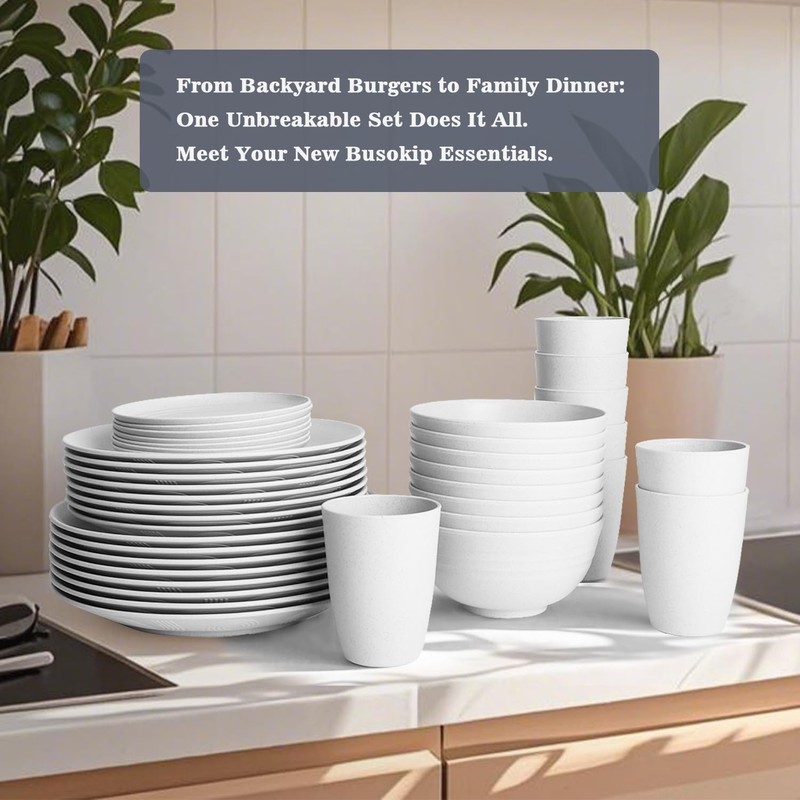 BUSOKIP Wheat Straw Dinnerware Sets - 40 PCS Unbreakable Plates
