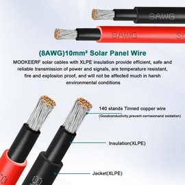 Solar Panel Extension Cable - 8AWG 30FT Solar Wire with Female & Male Waterproof Connector Flame Retardant Protective Sleeving PV Wire for RV, Photovoltaic Systems, Home, Boat, Solar Panels, Car