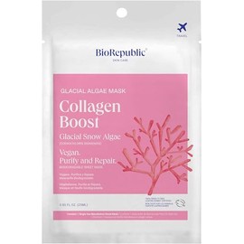 BioRepublic Super Collagen + Detox Glacial Algae Sheet Masks | Biocellulose Face Masks for Skin Rejuvenation with Anti-Aging Properties | (3 Pack)