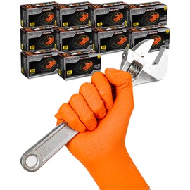 NITROSHIELD 9mil Heavy Duty Disposable Nitrile Gloves,Orange Medium 800Pcs -Chemical Resistant, Latex Powder Free Rubber Gloves Diamond Texture for Automotive, Mechanics, Cooking,BBQ, Industrial Use