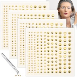 Self-Adhesive Face Gems Sticker, Fake Lip Piercing Fake Nose Stud Eyebrow Stud, Non-Piercing Nose Stud Stick on Belly Button Sticker, Fake Nose Ring Cool Punk Y2K Makeup for Women Men (gold)