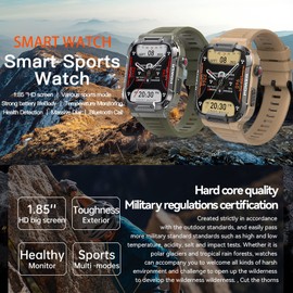 Military Smart Watch Answer Make Calls Heart Rate Blood Pressure 1.85" HD Screen Mens Smartwatch for Android iOS Phones Tactical Pedometer IP68 Waterproof Fitness Watch