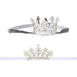 2 Pcs Baby Elastic Crown Headbands Glitter Tiara Headbands Newborn Princess Headbands Infant Rhinestone Hair Band Baby Girl Birthday Headbands