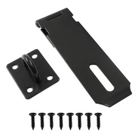Hitefu Security Door Hasp Latch Lock, Black Hasp Lock with Screws, 5 Inch Stainless Steel Door Hinge Lock for Cabinets, Chest Latches, External Doors, Pet Cages
