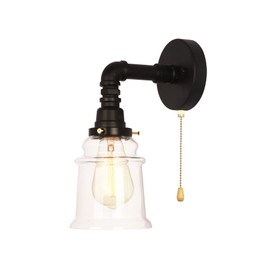 VinTopsh Industrial Glass Wall Sconce, 1 Light Sconces Wall Lighting with Clear Glass Lampshade,Pull Chain Switch Vanity Wall Lamp (130MM Lampshade)