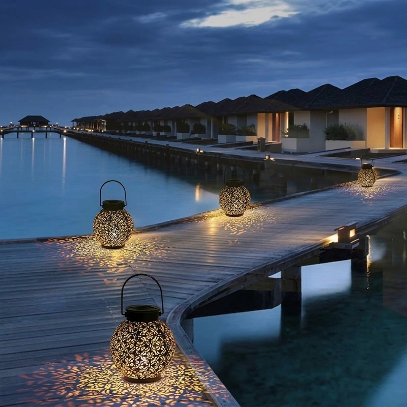 Solar Hanging Lantern for Outdoor Décor – Hollow Iron Projection