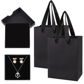 VPB 2Set Small Gift Boxes,Boxes for Jewellery Gift Boxes for Presents,Paper Gift Boxes with Lids & Bow for Earring Bracelet Necklace Gift Boxes Birthdays or Weddings（8x8x1.6cm Black ）