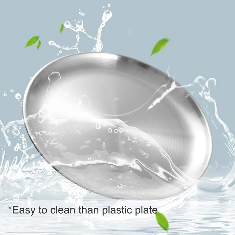 JXHAPY Reusable Brushed Metal Dinner Plates-Stainless Steel Round Plates,Dinner Plate