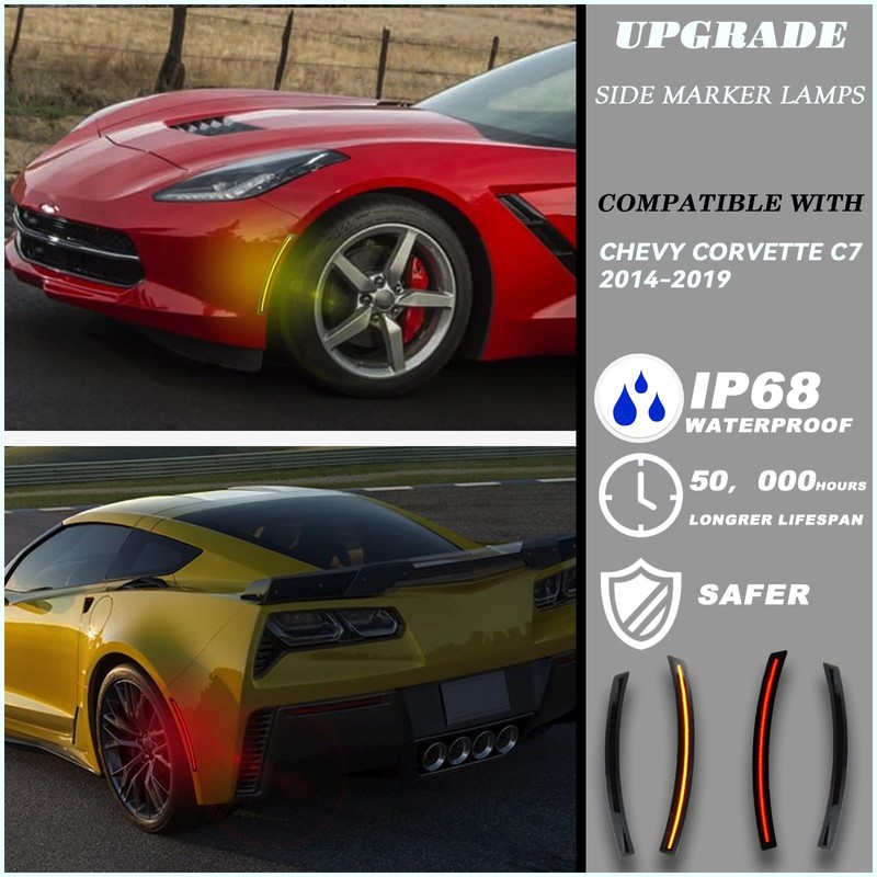 ULTRALTH Smoked LED Side Marker Light for 2014-2019 Chevy Corvette