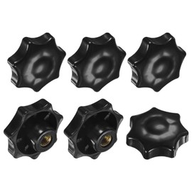 M METERXITY 6-Pack 7 Star Knobs, M10 Female Thread 60mm Seven-Pointed Head Blind Hole Clamping Grip Handles for Machinery/Electronic/Woodworking, Carbon Steel Screw-On Threaded Knob [Black]