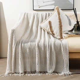 LumiSyne Knitted Throw Blanket With Tassel Solid Color Bubble Pattern Cozy Soft Throws Bedspread Couch Cover Decorative Blanket For Sofa Bed Settee 170x130cm