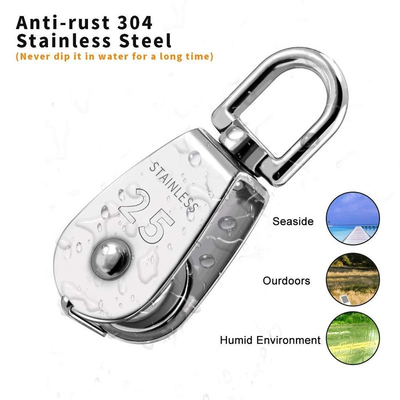 POFET 4Pcs Single Pulley Block, 304 Stainless Steel Pulley Roller,