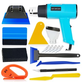 Vinyl Wrap & Window Tint Tool Kit – 12Piece with 1200W Heat Gun, Felt Edge Squeegee, Glass Squeegee, Edge Trimmer, and Precision Knife Cutter for Car Wraps, Window Film, PPF, Decals, and Graphics