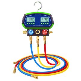 MOTOCOCHE Digital HVAC Gauges,R410A R134A Digital Vacuum Pressure Manifold gauges Set with 90 Refrigerants Leak Detection Mode (Dual Test Data)