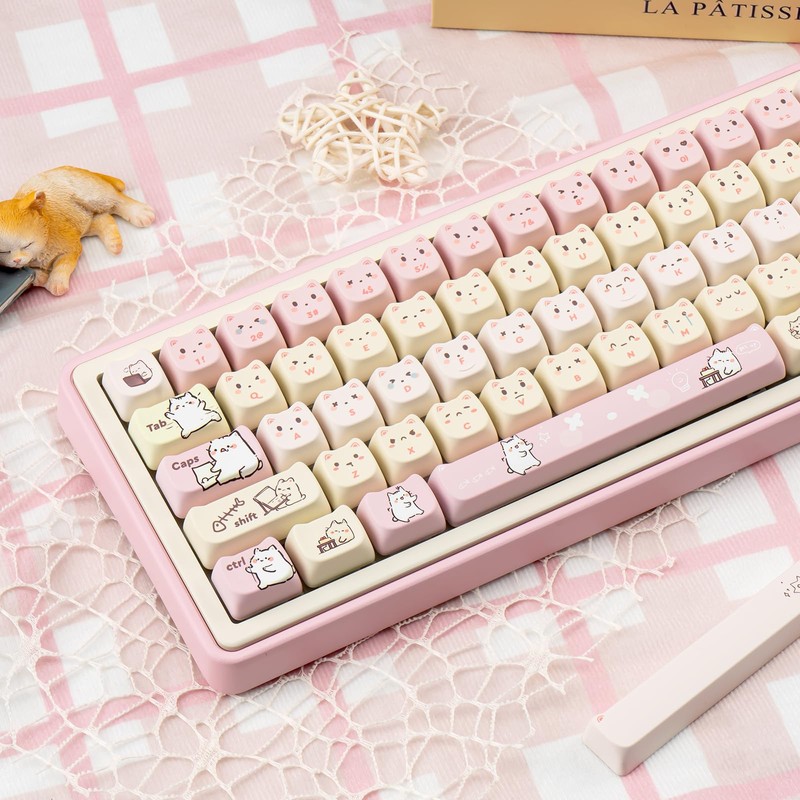 COOMICKEY Pink Keycaps 140 Keys Dye Sub Keycaps Mao Profile