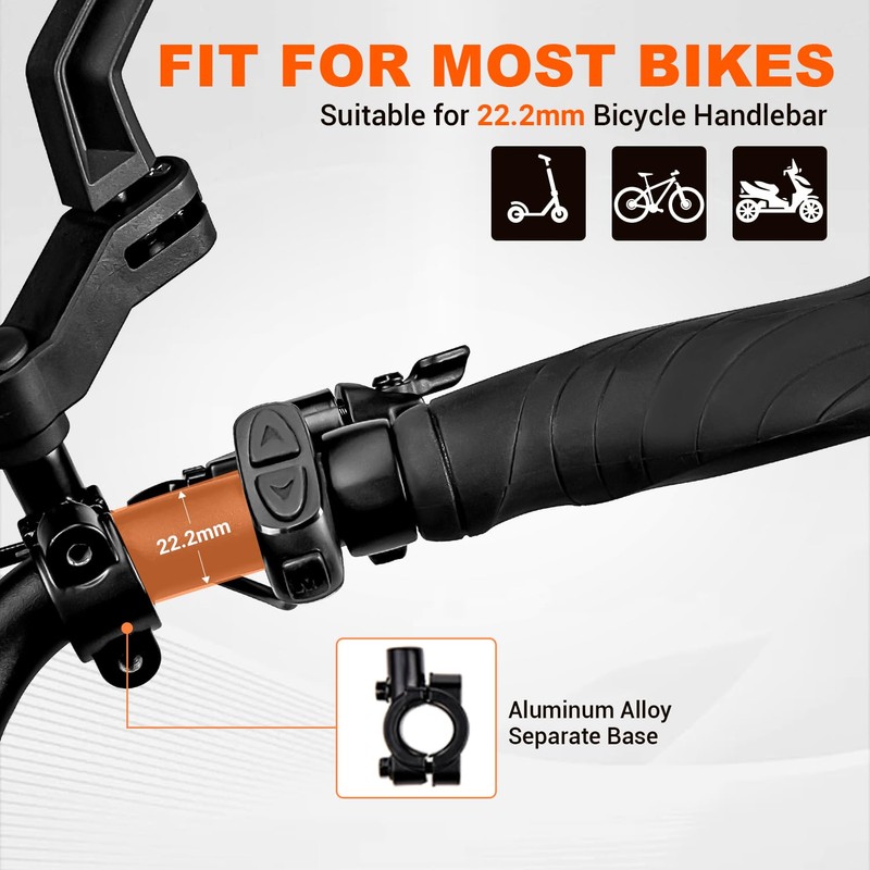 Addmotor Bike Mirrors, 1 Pair Bicycle Mirror Handlebar Mount, 360°