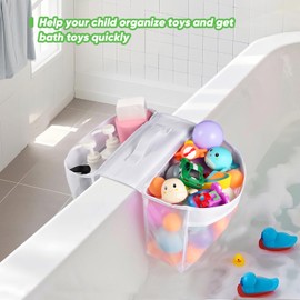 Baby Mesh Bath Toy Organizer Saddle Shape 2 Compartments Bath Toy Storage，Quick Access Bath Toy Holder for Bathtub,Suitable for Drying Toys and Storage,Bath Tub Caddy Tray