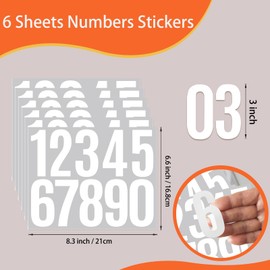 YINBEI 6 Sheets 3 Inch Mailbox Numbers Stickers Vinyl Decals,Self Adhesive Number Waterproof House Address Numbers for Outside Mailbox,Signs,Window,DIY Crafts Making,Door,Car,Home,Business(White)