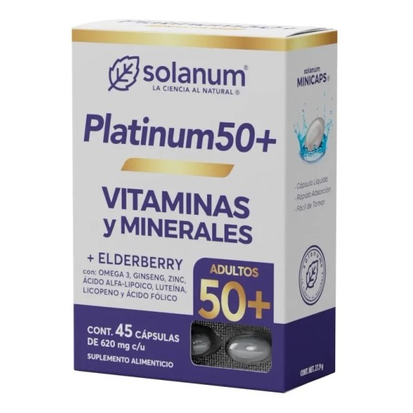 Platinum 50+ Vitaminas Minerales + Elderberry Solanum 45caps Sabor Sin