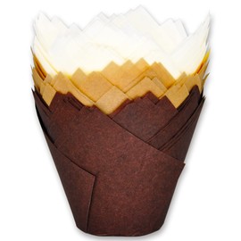 MyBakning (JUMBO EXTRA LARGE size) Natural+Brown+White Tulip Baking Cups 2-1/4"(Base diameter) x 3-3/4"(Wall height) Greaseproof paper baking cupcake Muffin liners, Case of 130 pcs