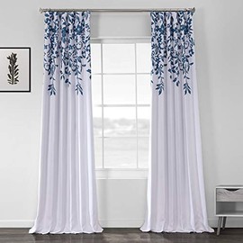 HPD Half Price Drapes BOCH-DLN196-108 Printed Linen Textured Blackout Curtain (1 Panel), 50 X 108, Temple Garden Blue