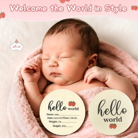 Baby Monthly Milestone Disc Set – 12 Strawberry Monthly Milestone Cards, 3 Holiday Discs for 6 First Celebrations, 1 Baby Announcement Sign – Newborn Announcement Sign, Berry First Birthday Decor