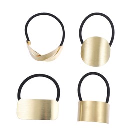 Minkissy 4pcs Stylish Metal Hair Holders Elastic Hair Ties for Women and Girls for Parties Daily Use and Sports Includes Gold Cross Half Round and Rectangle Designs