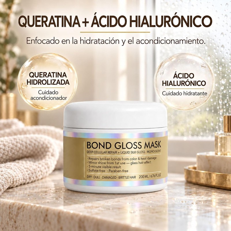 Mascarilla Bond Gloss, Hidratación Intensa con Tecnología Bond Repair 200ml